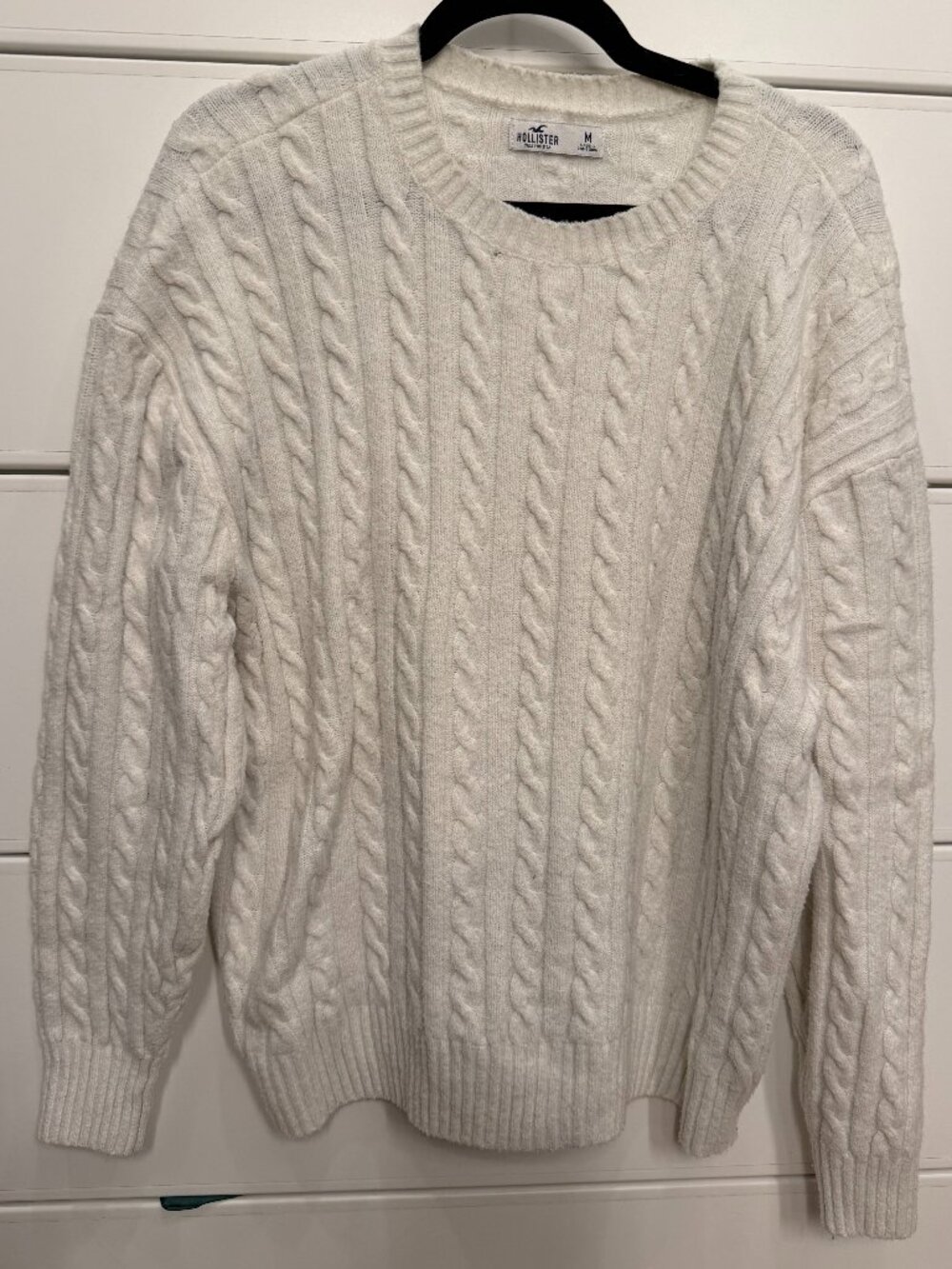 Hollister White Cable Knit Stretchy Sweater - Oversized, Size M